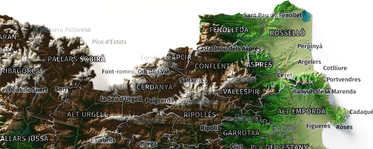 Mapa del relieve de Principat de Catalunya · Clásico · 21 × 30 cm · Detalle del norte