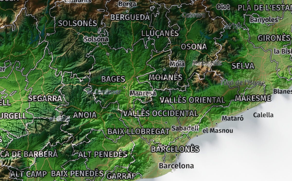 Mapa del relieve de Principat de Catalunya · Clásico · 21 × 30 cm · Ciudades y límites administrativos