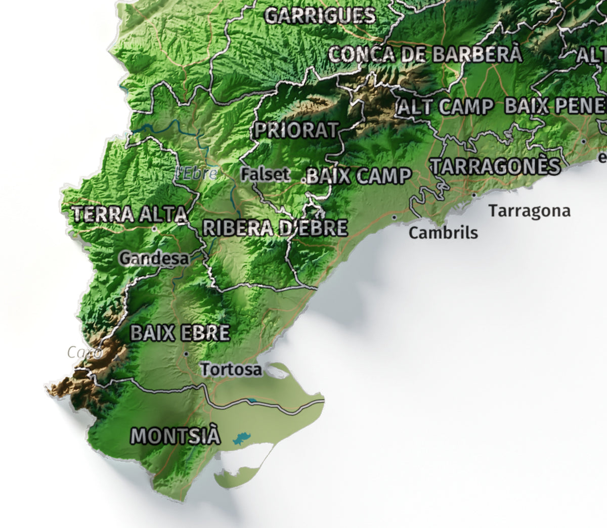 Mapa del relieve de Principat de Catalunya · Clásico · 21 × 30 cm · Detalle del sur