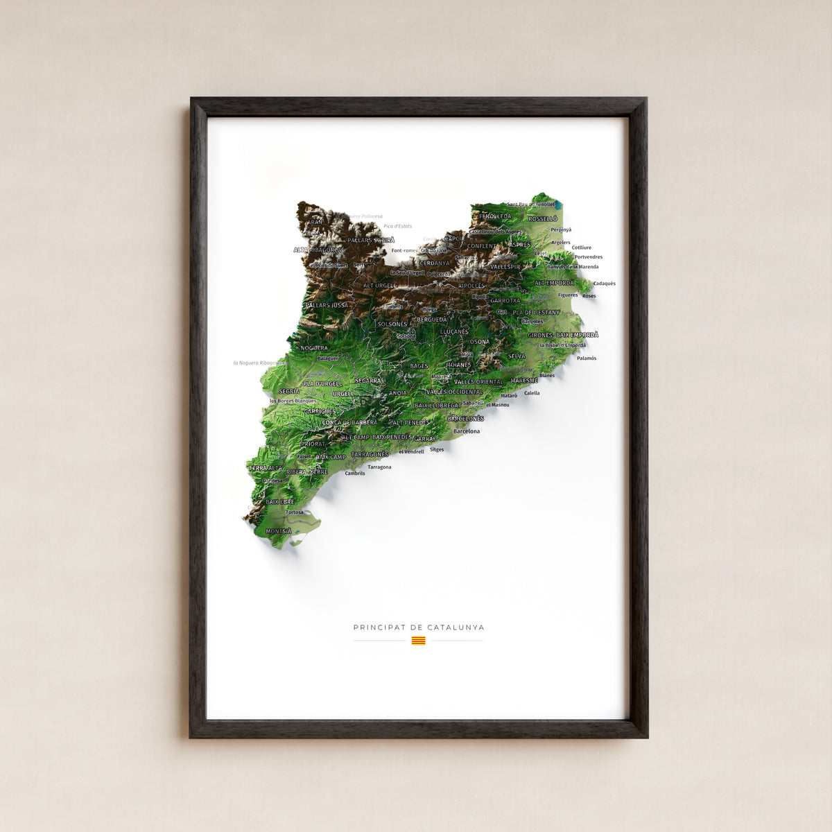 Mapa del relieve de Principat de Catalunya · Clásico · 21 × 30 cm · Lámina enmarcada