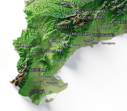 Mapa del relieve de Principat de Catalunya · Clásico · 30 × 40 cm · Detalle del sur