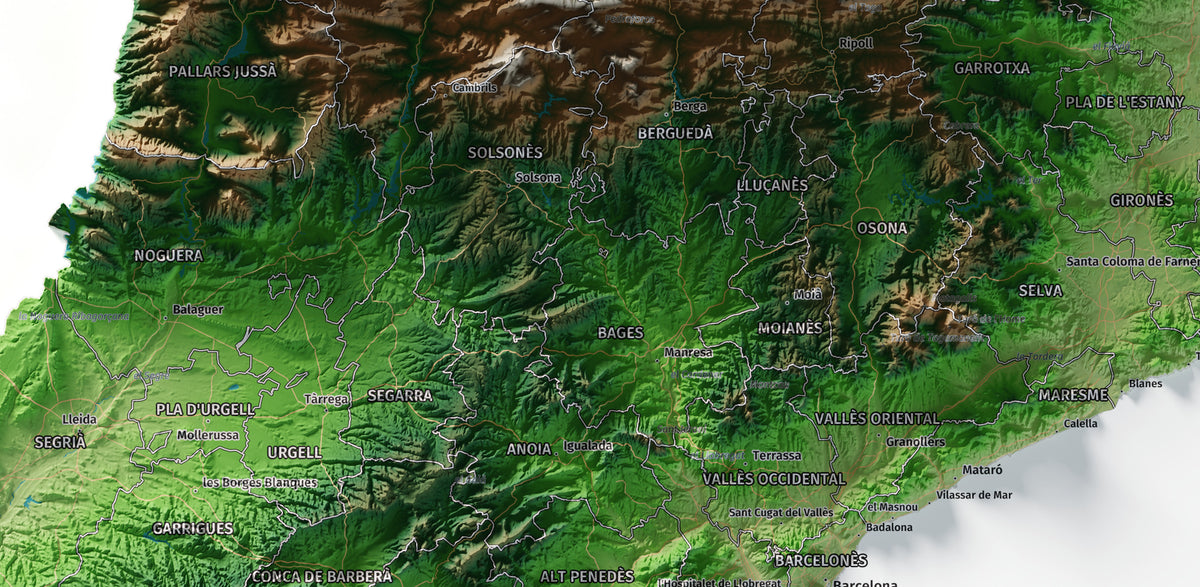 Mapa del relieve de Principat de Catalunya · Clásico · 50 × 70 cm · Detalle del centro