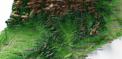 Mapa del relieve de Principat de Catalunya · Clásico · 50 × 70 cm · Detalle del centro
