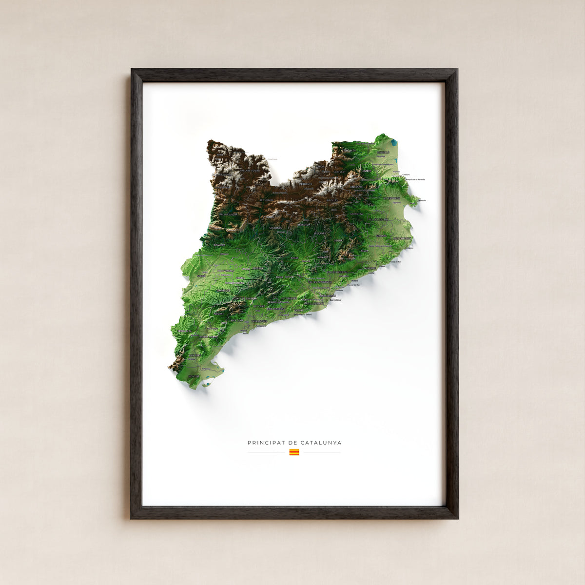 Mapa del relieve de Principat de Catalunya · Clásico · 50 × 70 cm · Lámina enmarcada