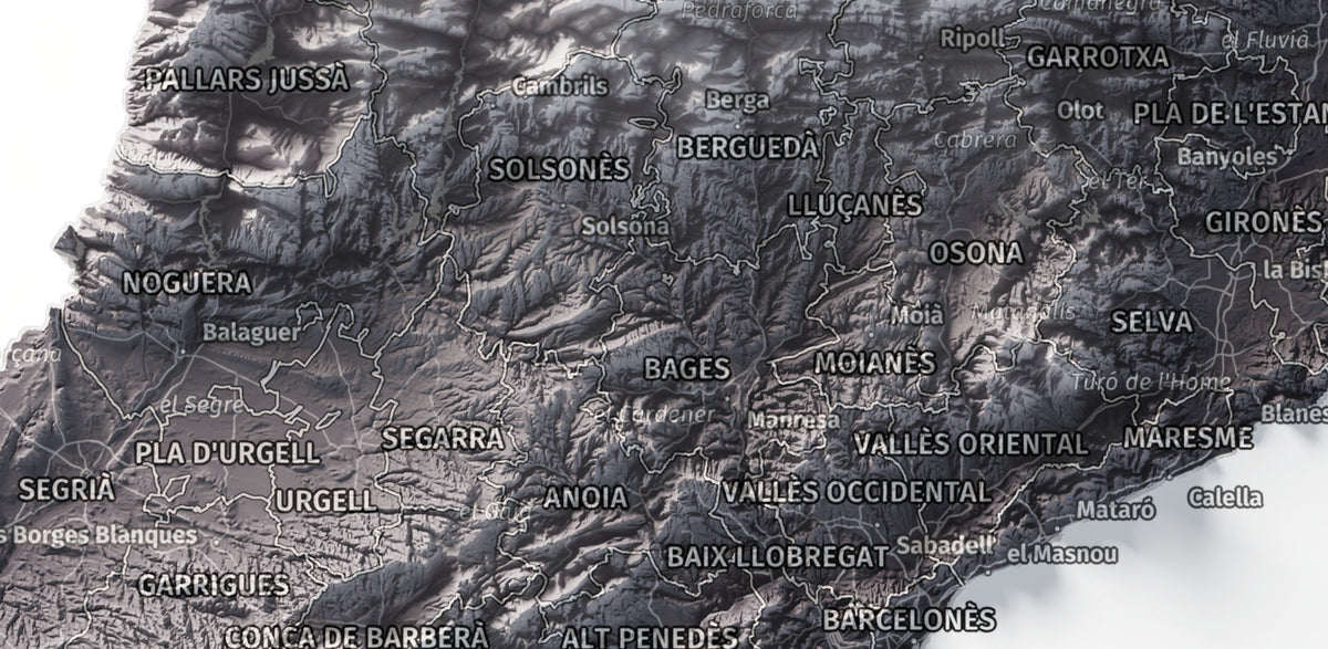 Mapa del relieve de Principat de Catalunya · Gris lavanda · 21 × 30 cm · Detalle del centro