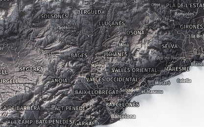 Mapa del relieve de Principat de Catalunya · Gris lavanda · 21 × 30 cm · Ciudades y límites administrativos