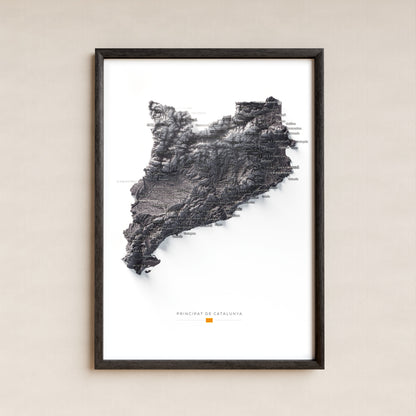 Mapa del relieve de Principat de Catalunya · Gris lavanda · 21 × 30 cm · Lámina enmarcada