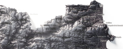 Mapa del relieve de Principat de Catalunya · Gris lavanda · 30 × 40 cm · Detalle del norte