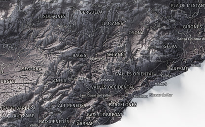 Mapa del relieve de Principat de Catalunya · Gris lavanda · 30 × 40 cm · Ciudades y límites administrativos