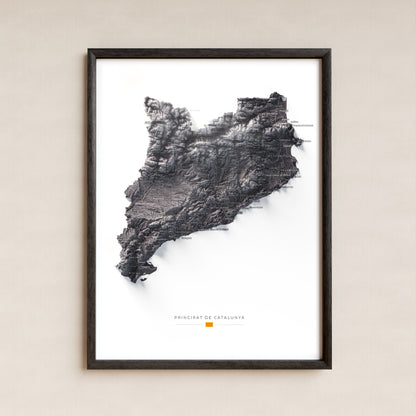 Mapa del relieve de Principat de Catalunya · Gris lavanda · 30 × 40 cm · Lámina enmarcada