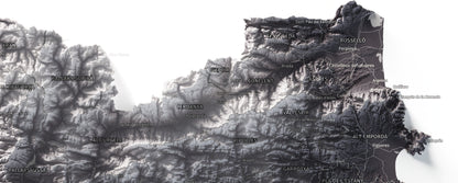 Mapa del relieve de Principat de Catalunya · Gris lavanda · 50 × 70 cm · Detalle del norte