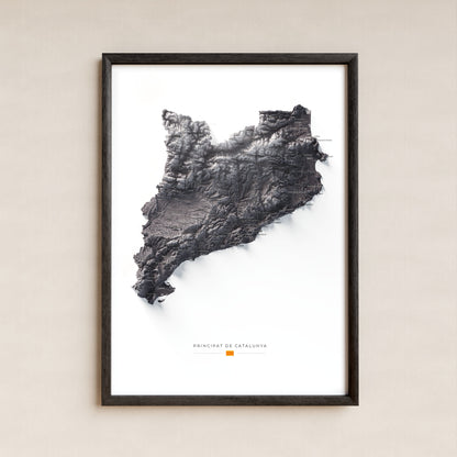 Mapa del relieve de Principat de Catalunya · Gris lavanda · 50 × 70 cm · Lámina enmarcada