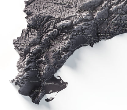 Mapa del relieve de Principat de Catalunya · Gris lavanda · 61 × 91 cm · Detalle del sur