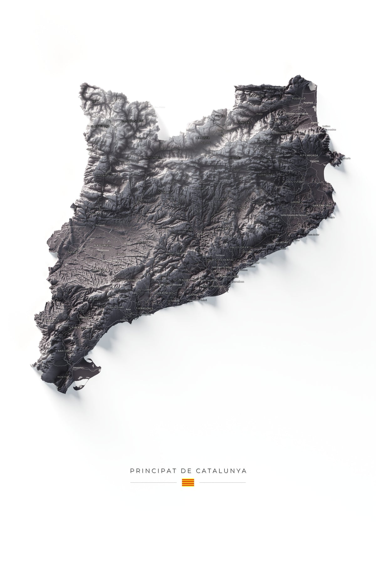 Mapa del relieve de Principat de Catalunya · Gris lavanda · 61 × 91 cm · Vista completa