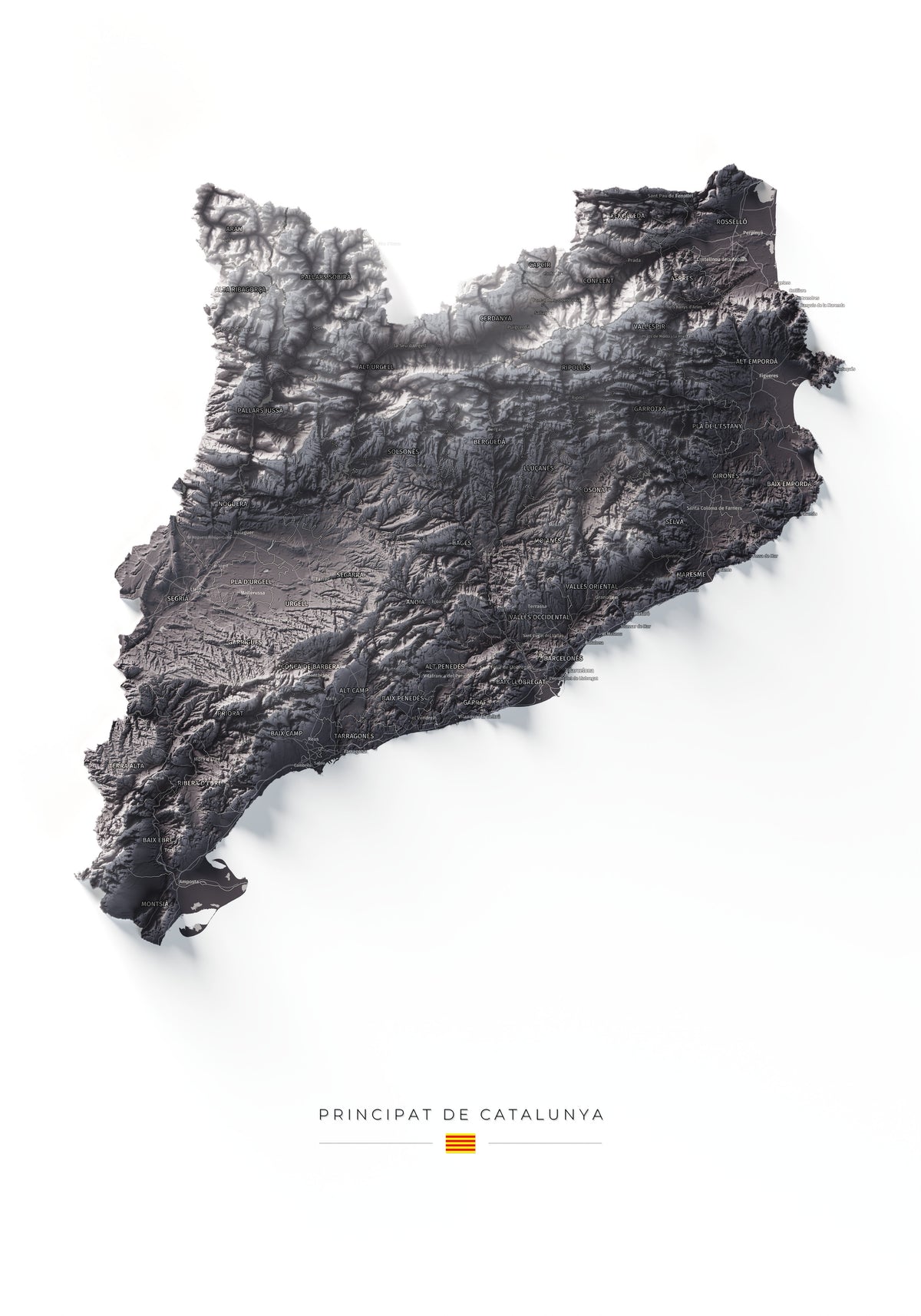 Mapa del relieve de Principat de Catalunya · Gris lavanda · 70 × 100 cm · Vista completa