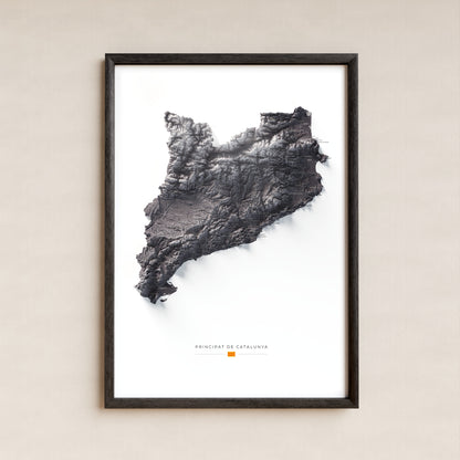 Mapa del relieve de Principat de Catalunya · Gris lavanda · 70 × 100 cm · Lámina enmarcada