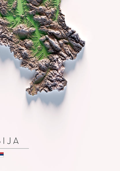 Sèrbia: detall de la il·lustració del mapa en relleu.