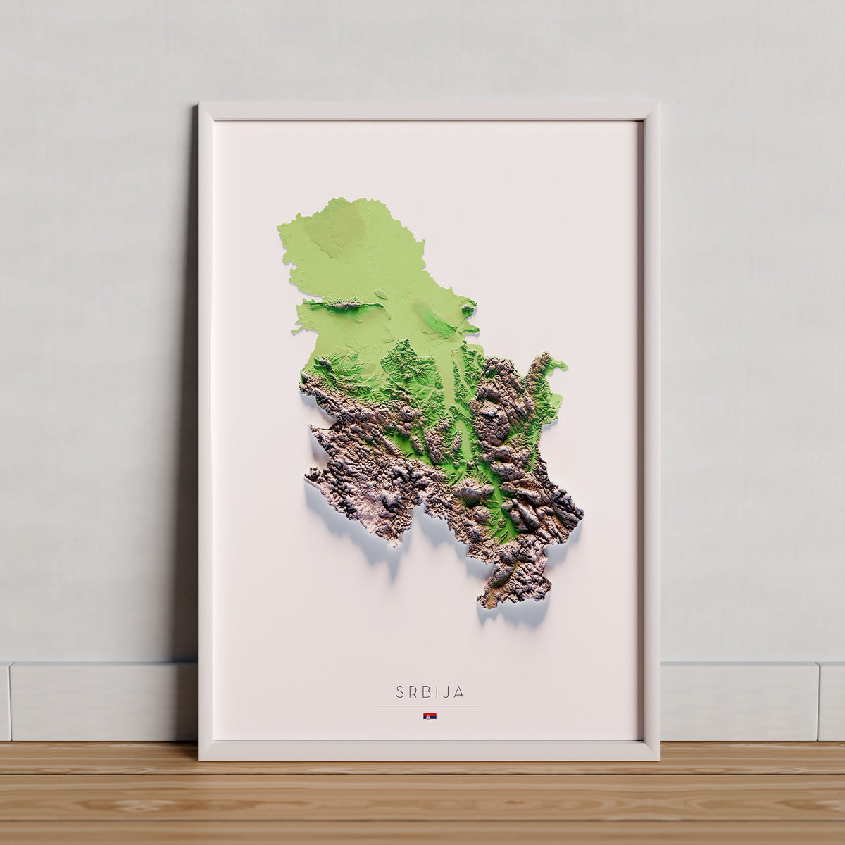 SERBIA. Mapa de relieve artístico en color