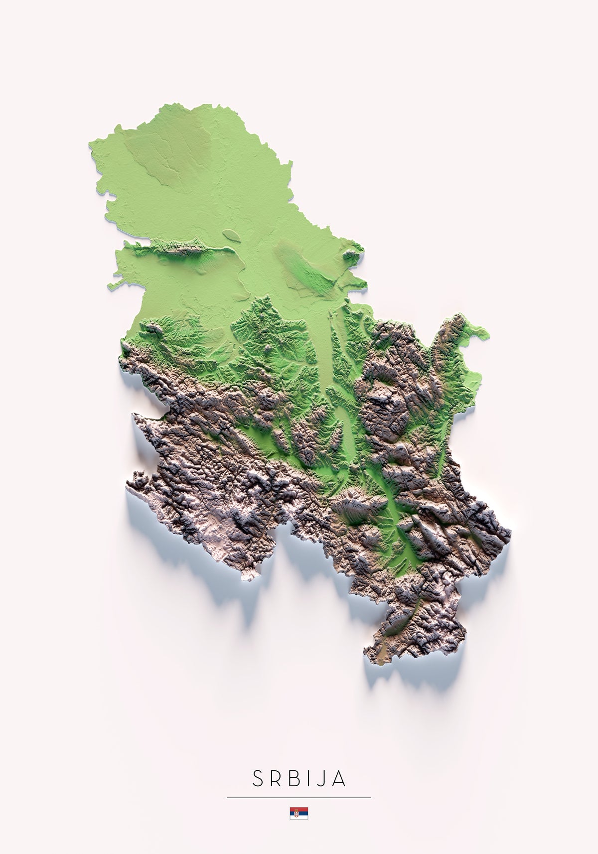 Sèrbia: vista completa de la il·lustració del mapa en relleu.