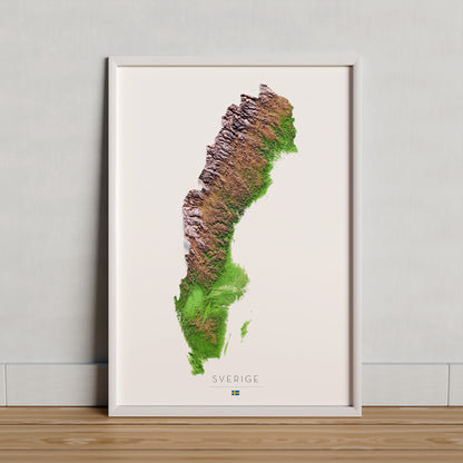 Suecia: vista ambientada del mapa con marco decorativo (marco no incluido).