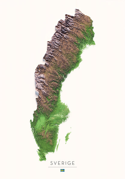 Suecia: vista completa de la ilustración del mapa de relieve.