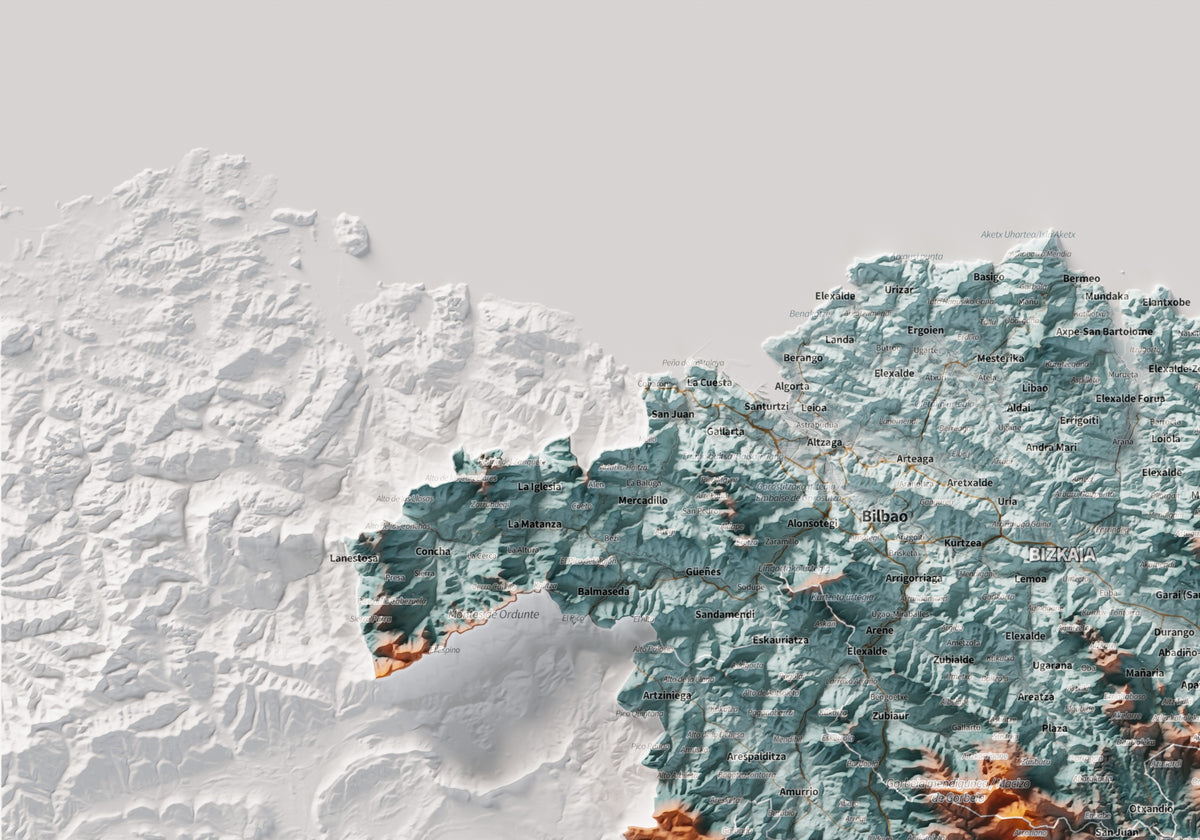 Euskal Herria, Blau i taronja, 70 × 100 cm: detall superior esquerre.