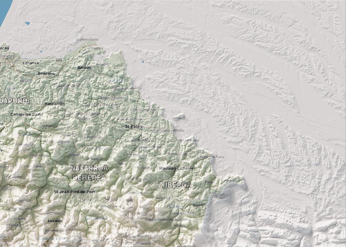 Euskal Herria, Cartogràfic, 50 × 70 cm: detall superior dret.