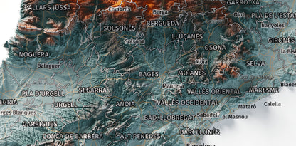 Mapa del relleu de Catalunya · Contrastat · 21 × 30 cm · Detall del centre