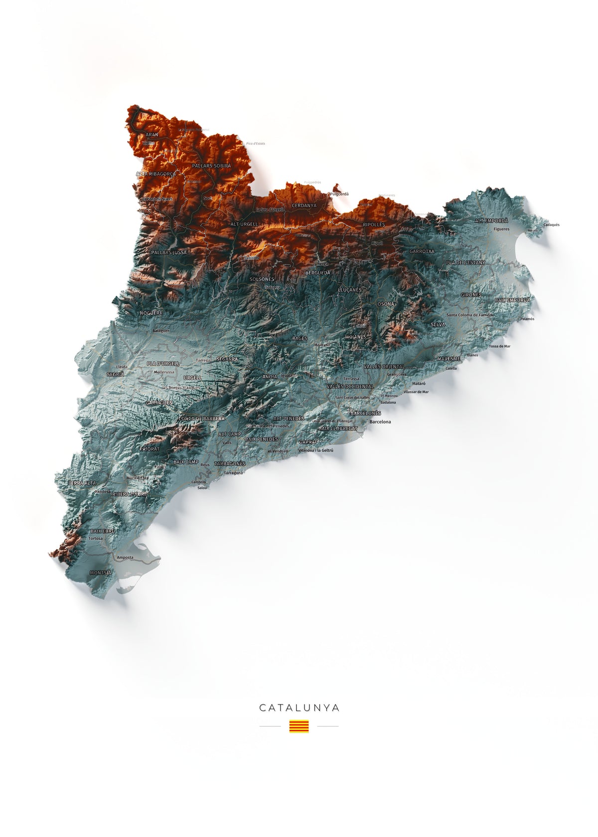 Mapa del relleu de Catalunya · Contrastat · 50 × 70 cm · Vista completa