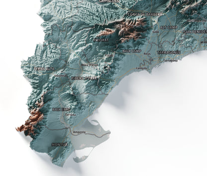 Mapa del relleu de Catalunya · Contrastat · 61 × 91 cm · Detall del sud