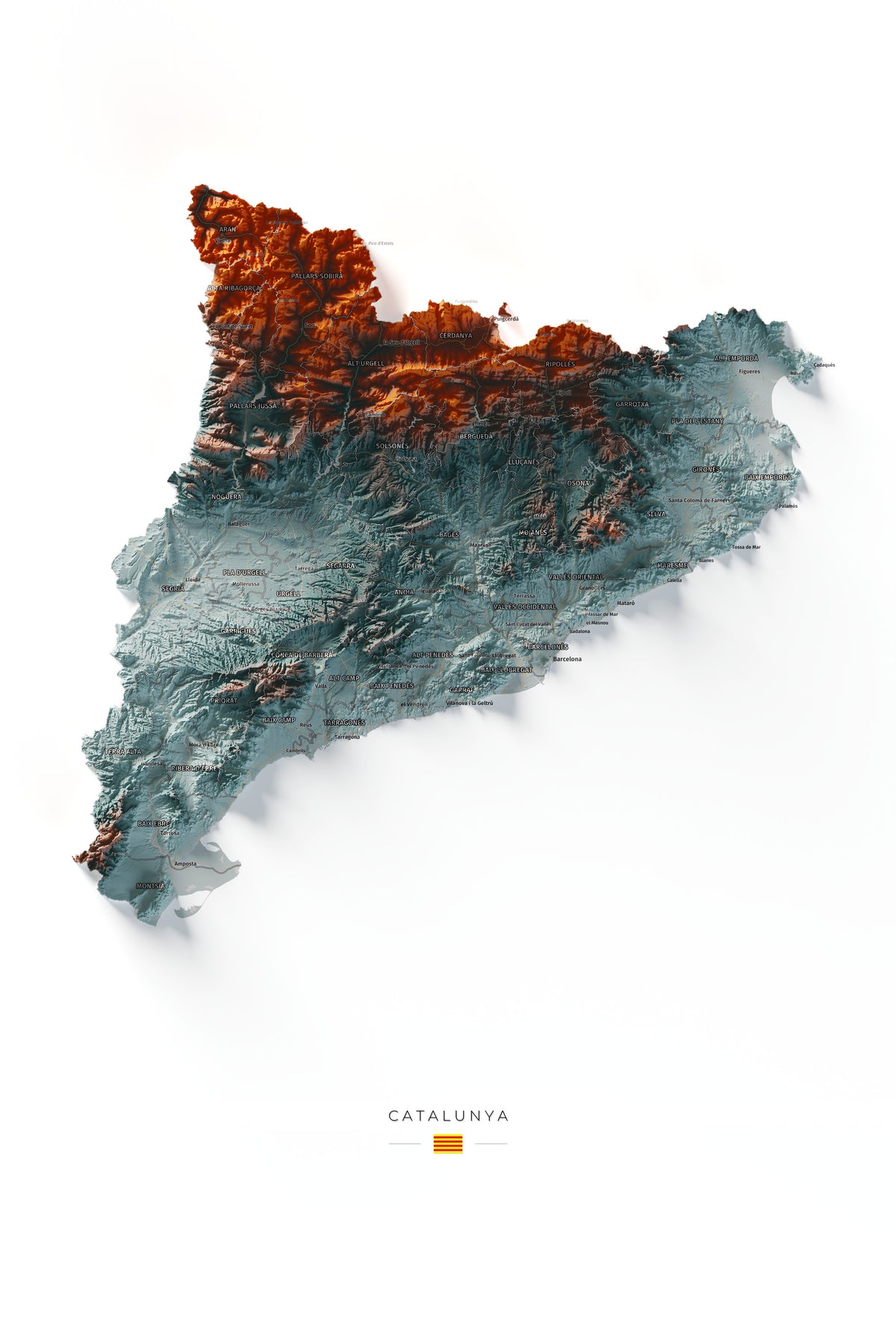 Mapa del relleu de Catalunya · Contrastat · 61 × 91 cm · Vista completa