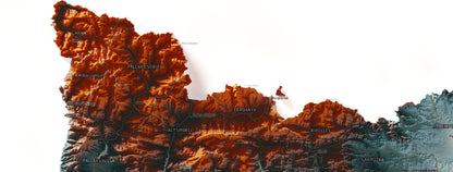 Mapa del relleu de Catalunya · Contrastat · 70 × 100 cm · Detall del nord