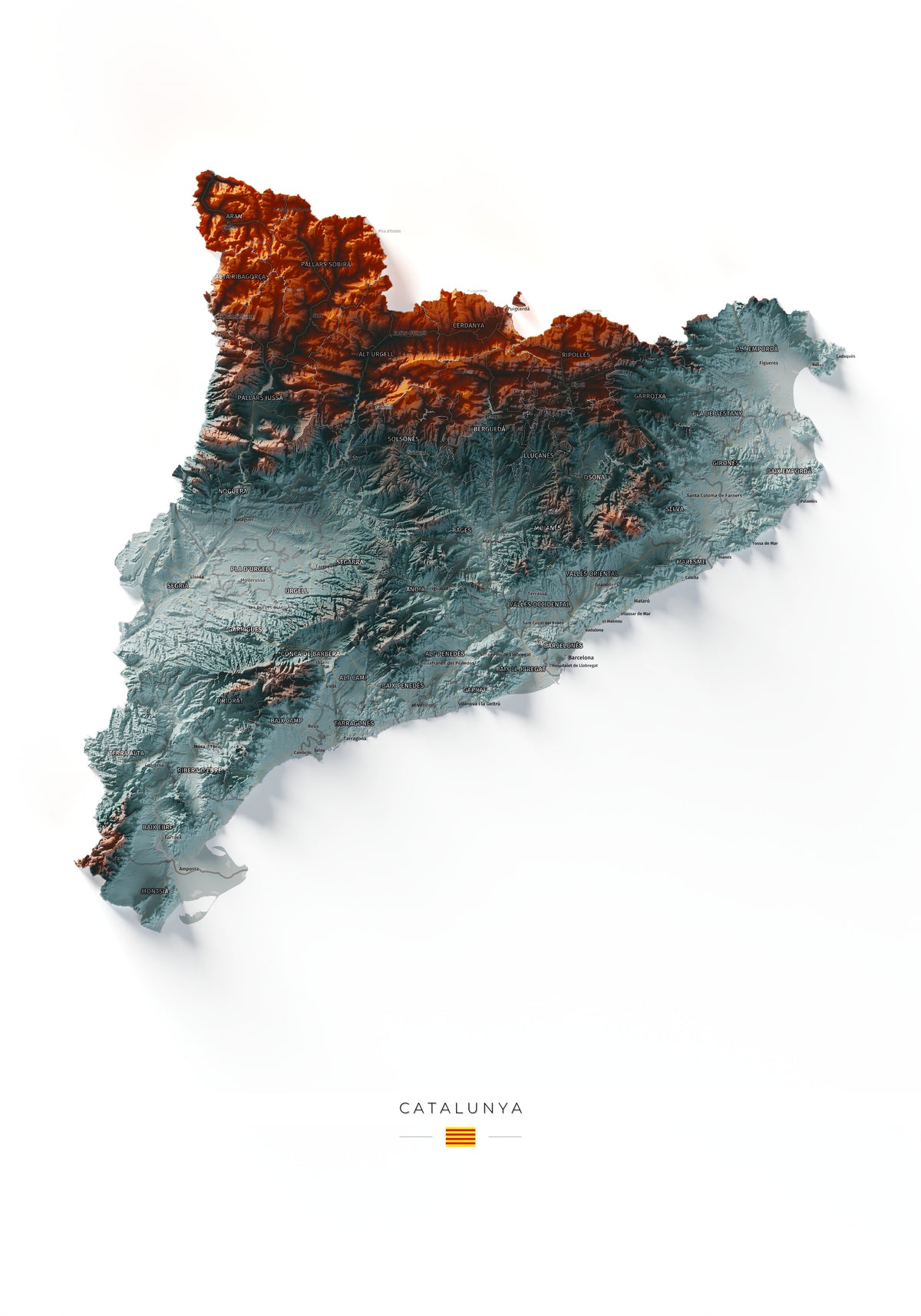 Mapa del relleu de Catalunya · Contrastat · 70 × 100 cm · Vista completa