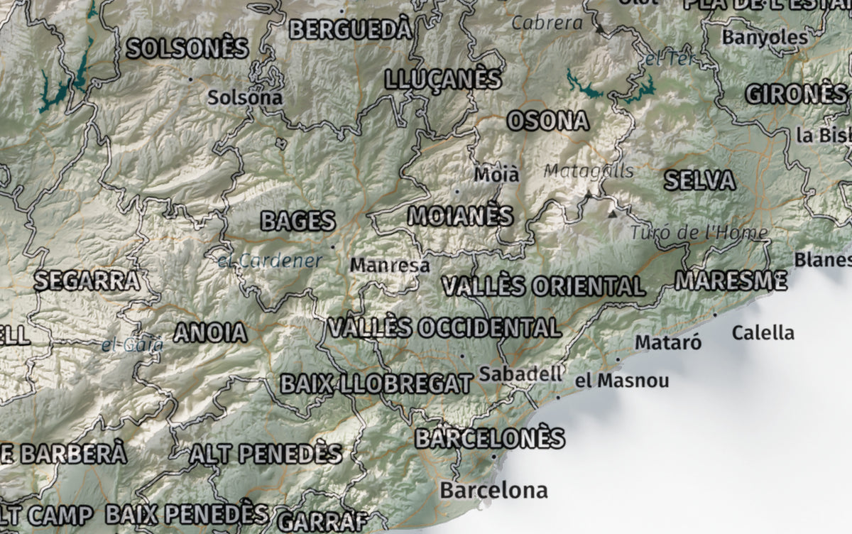 Mapa del relleu de Catalunya · Cartogràfic · 21 × 30 cm · Ciutats i límits administratius