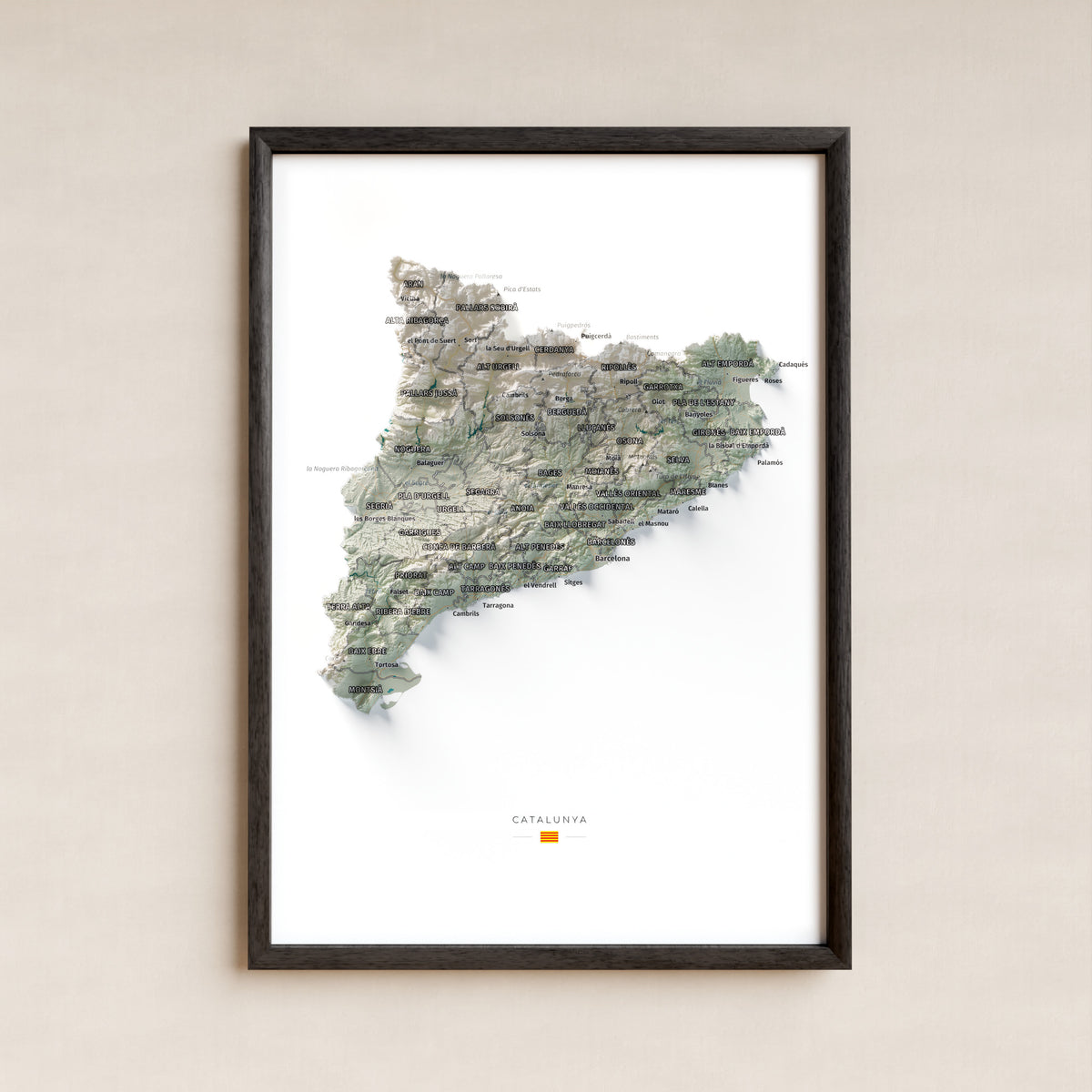 Mapa del relleu de Catalunya · Cartogràfic · 21 × 30 cm · Làmina emmarcada