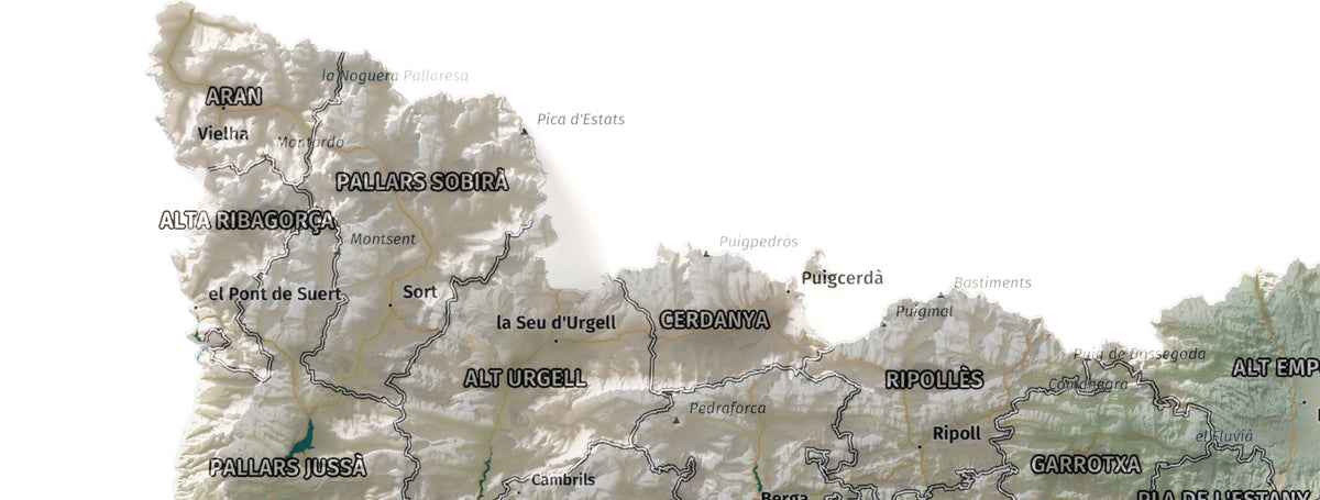 Mapa del relleu de Catalunya · Cartogràfic · 30 × 40 cm · Detall del nord