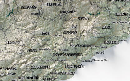 Mapa del relleu de Catalunya · Cartogràfic · 30 × 40 cm · Ciutats i límits administratius
