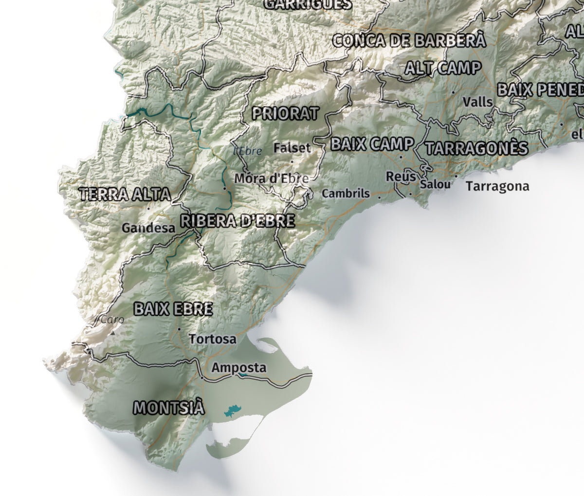 Mapa del relleu de Catalunya · Cartogràfic · 30 × 40 cm · Detall del sud