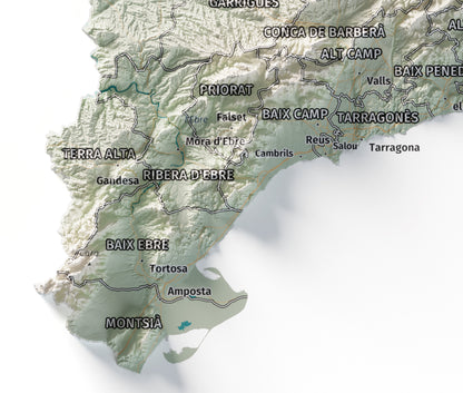 Mapa del relleu de Catalunya · Cartogràfic · 30 × 40 cm · Detall del sud