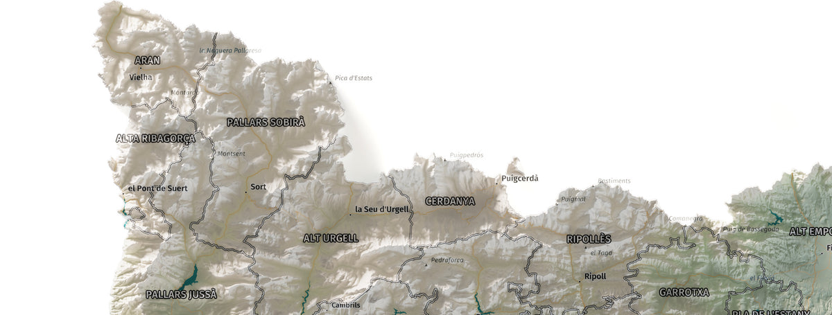 Mapa del relleu de Catalunya · Cartogràfic · 50 × 70 cm · Detall del nord
