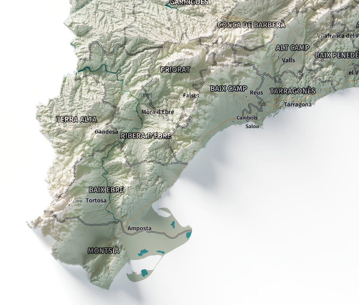 Mapa del relleu de Catalunya · Cartogràfic · 50 × 70 cm · Detall del sud