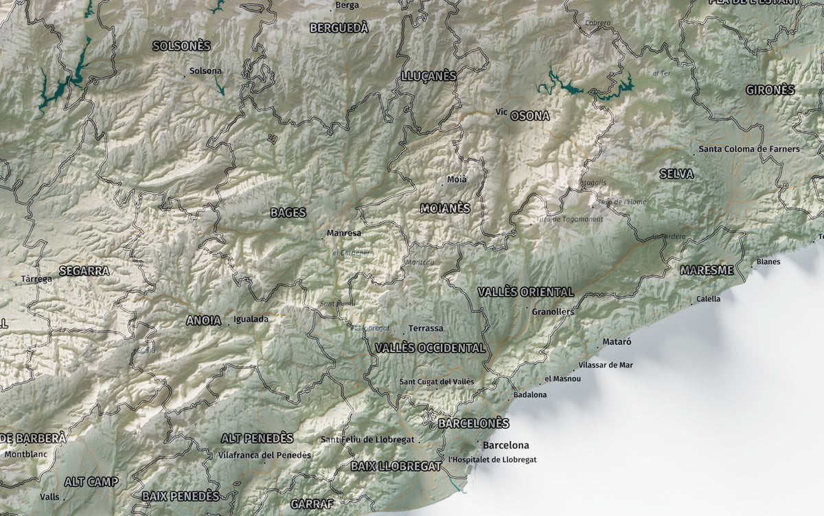 Mapa del relleu de Catalunya · Cartogràfic · 70 × 100 cm · Ciutats i límits administratius