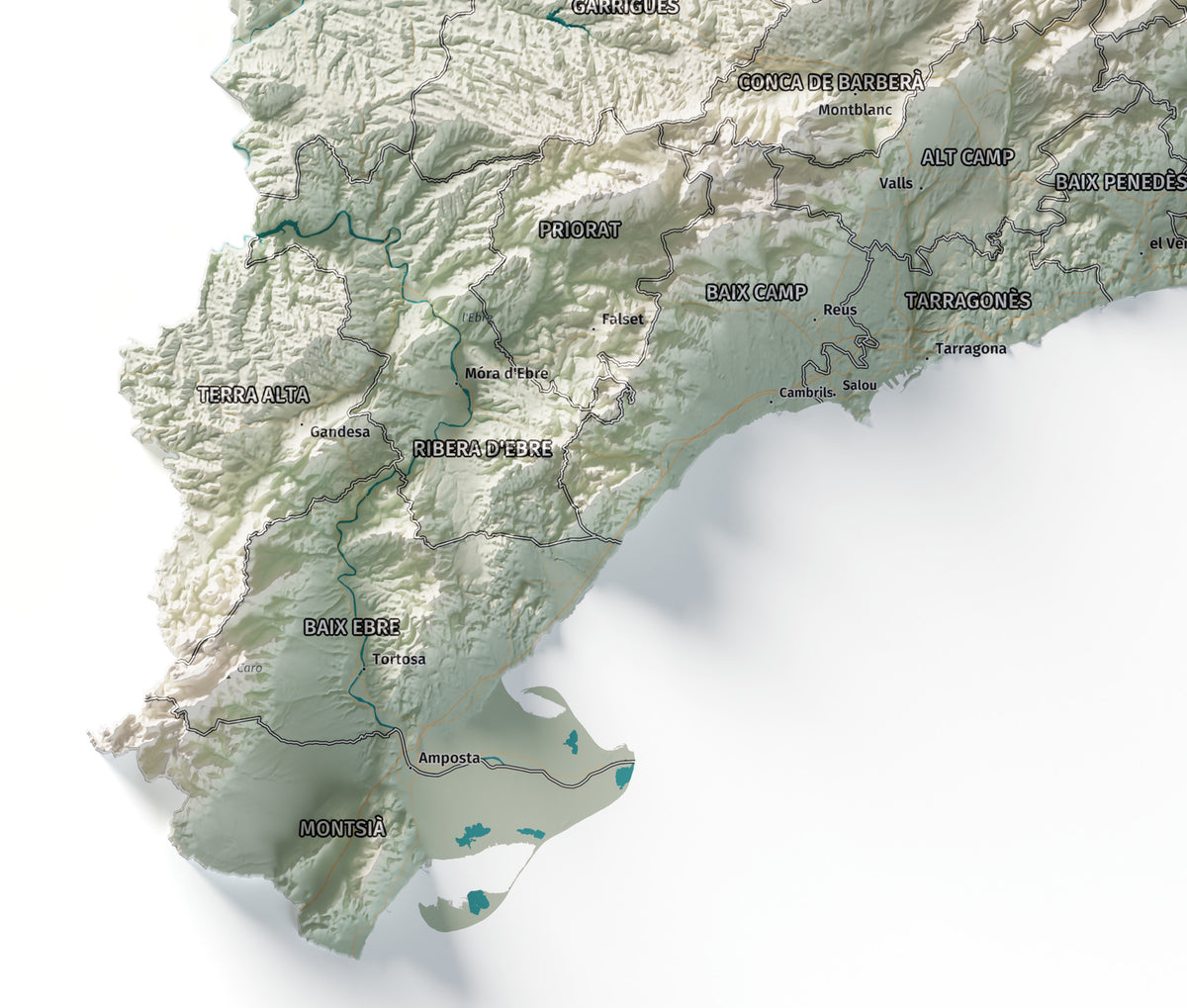Mapa del relleu de Catalunya · Cartogràfic · 70 × 100 cm · Detall del sud