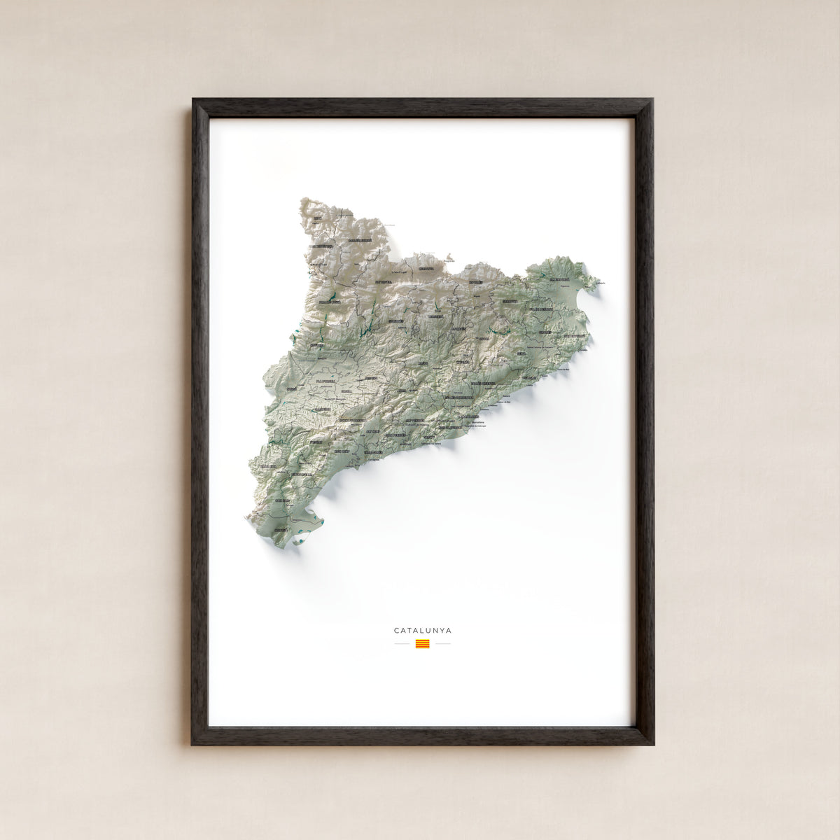 Mapa del relleu de Catalunya · Cartogràfic · 70 × 100 cm · Làmina emmarcada
