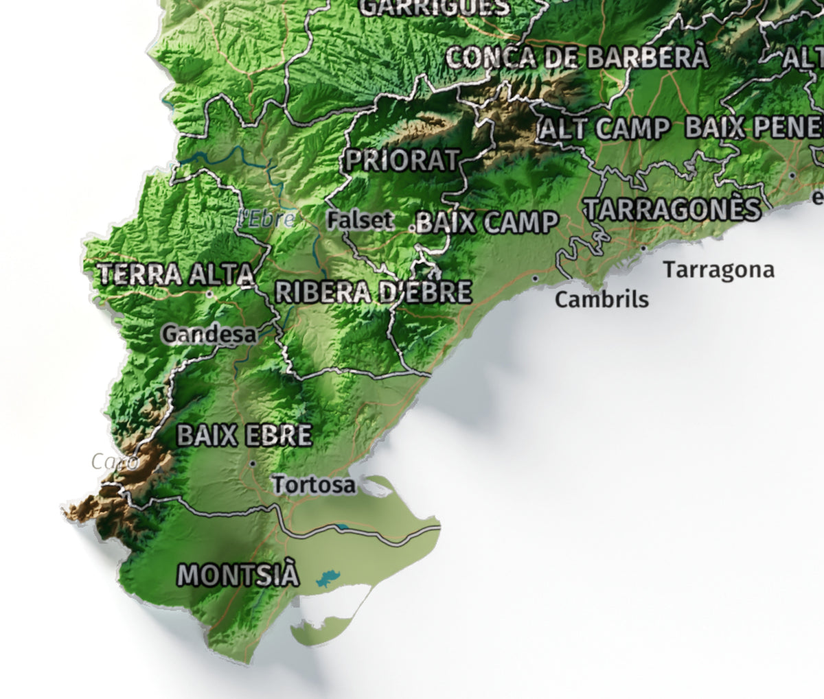 Mapa del relleu de Catalunya · Clàssic · 21 × 30 cm · Detall del sud