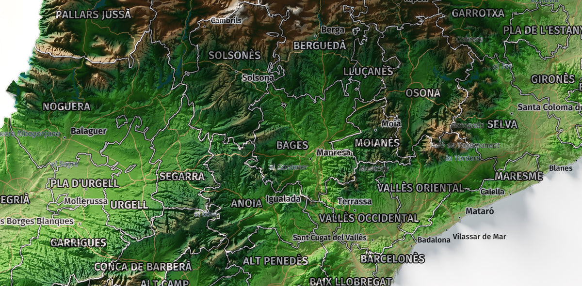 Mapa del relleu de Catalunya · Clàssic · 30 × 40 cm · Detall del centre