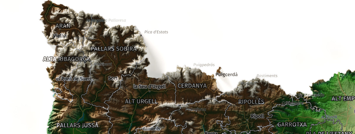 Mapa del relleu de Catalunya · Clàssic · 30 × 40 cm · Detall del nord