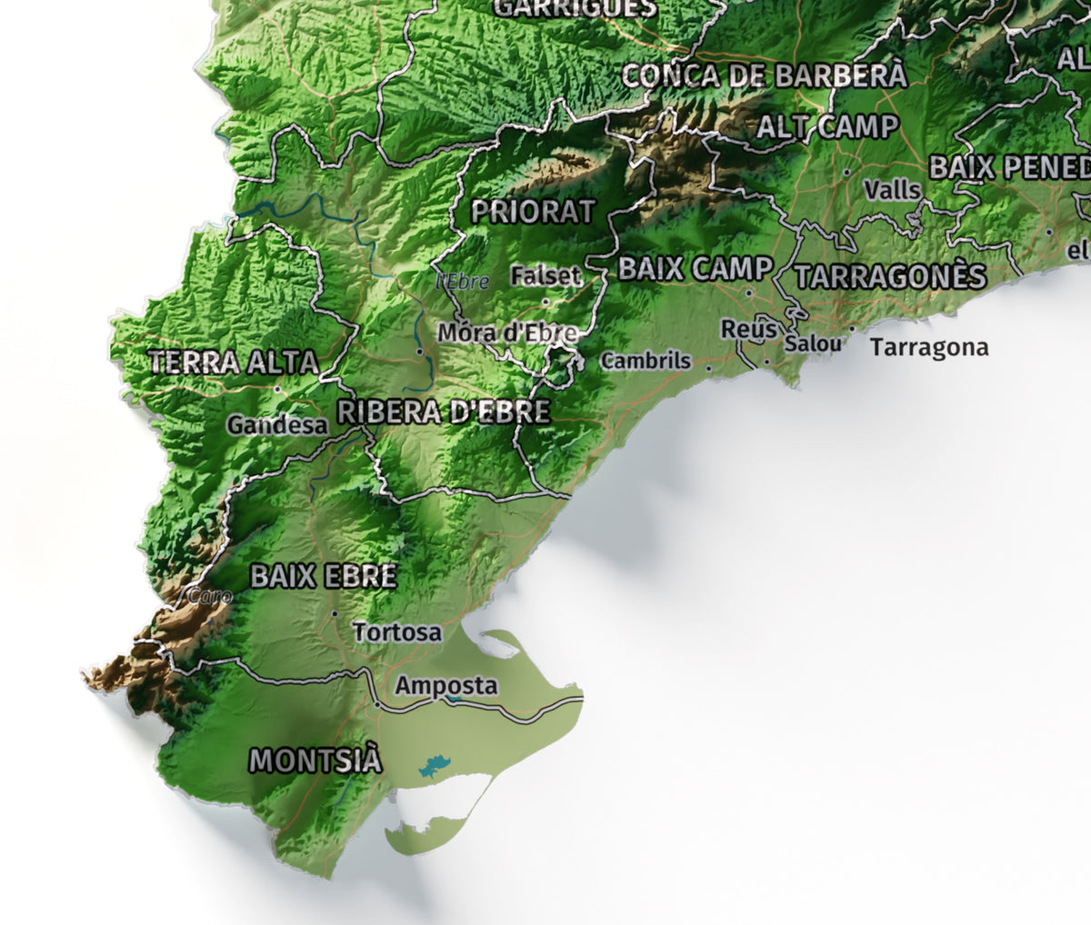 Mapa del relleu de Catalunya · Clàssic · 30 × 40 cm · Detall del sud