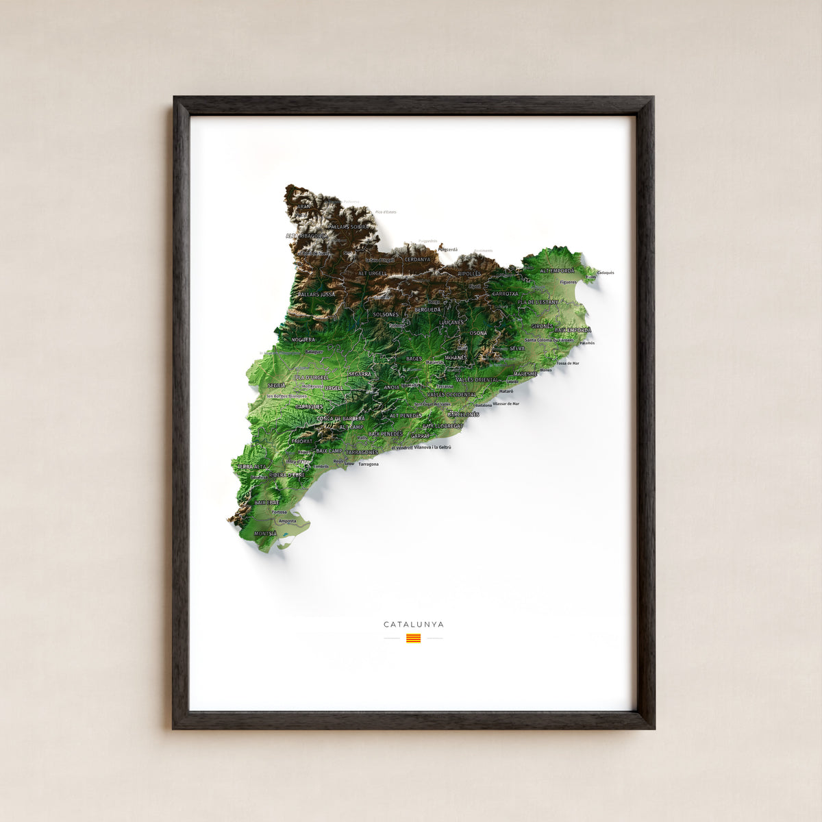 Mapa del relleu de Catalunya · Clàssic · 30 × 40 cm · Làmina emmarcada