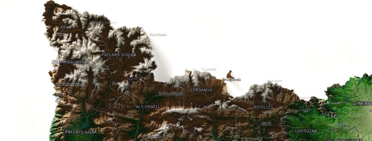 Mapa del relleu de Catalunya · Clàssic · 50 × 70 cm · Detall del nord